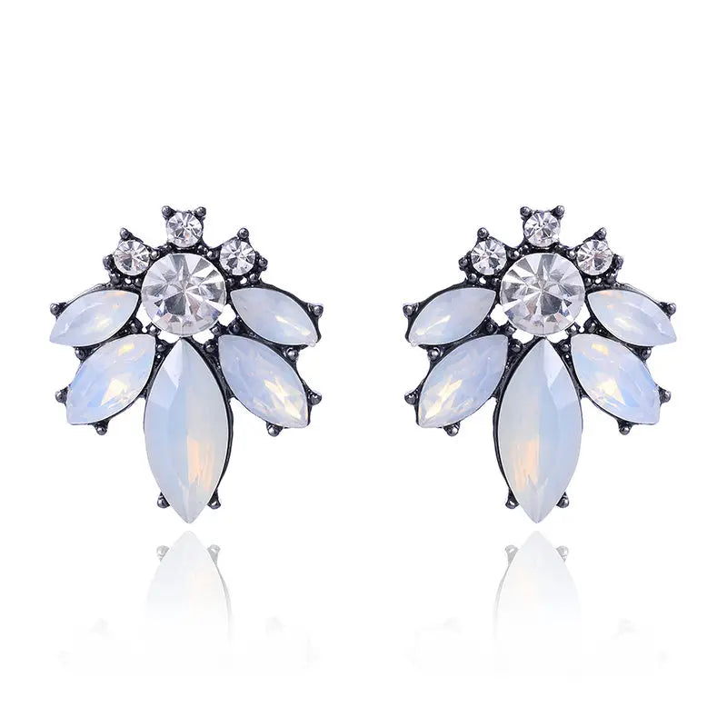 LUBOV Colorful Crystal Opal Stone Women Piercing Earrings Rhinestone Inlaid Metal Stud Earrings Girls Christmas Gift Jewelry