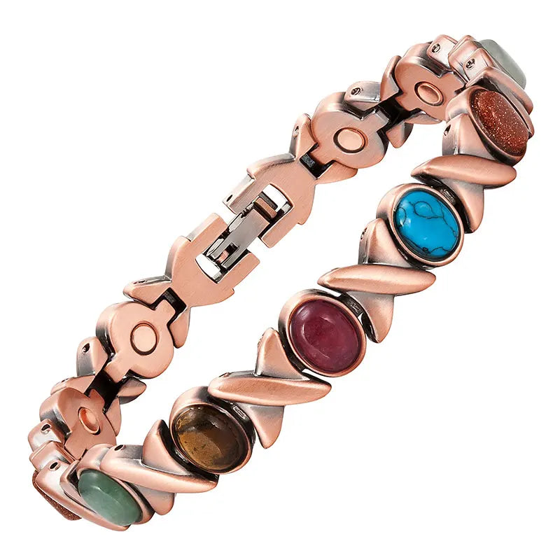 Escalus Women's Classic Health Copper Plating Bracelet for Women Colorful Stones Magnetic Fashion Ladies Bangle Bio Jewelry