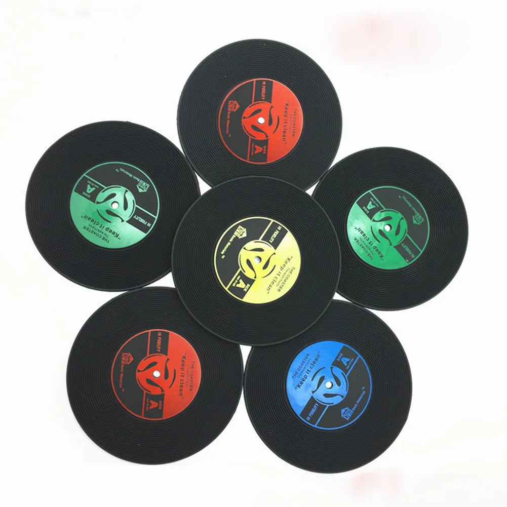1/4Pcs/set  Retro glass coaster set Vinyl Record Drinks Mat Coasters Table Cup Mat Coffee Placemat PVC drinks Home Decor coaster