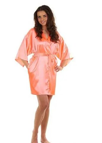 Silk Satin Wedding Bride Bridesmaid Robe Floral Bathrobe Short Kimono Robe Night Robe Bath Robe Fashion Dressing Gown for Women
