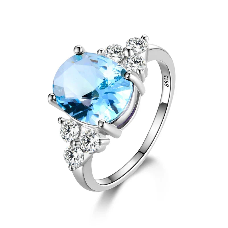 Women's Jewelry S925 Silver Ring AAAAA Oval Olive Green Royal Blue Red Emerald Zircon Ring Wedding Jewelry Party Valentine's Day