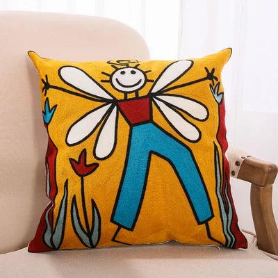 Drop Ship Cotton Canvas Embroidery Pillow Cover Abstract Cushion Cover Home Decor Cushion Decorative Pillow Case Pillow Sham