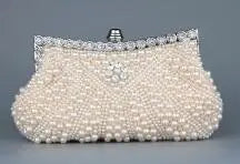 DAIWEI Women Evening Clutch Bag Ladies Wedding Bridal Handbag Pearl Beaded Diamond Day Cluthes Crystal Purse Party Wedding Beige