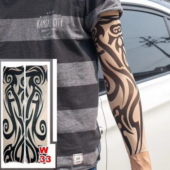 1pc hot sale tattoo sleeve  styles elastic Fake 100%nylon Arm stocking beloved girl Buddha Wolf Dragon design halloween cool men