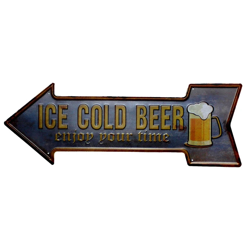 Restaurant Beach  Beer Bar Coffee Arrow Metal Irregular Tin Signs  Advertising Board Wall Pub Home Art Decor 42X10CM U-13