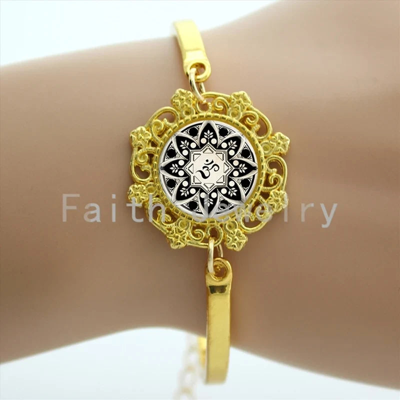 TAFREE Glass Cabochon Dome Lace Flower Charm Bracelet Women's Love Christmas Gift Good Quality Cuff Bangles