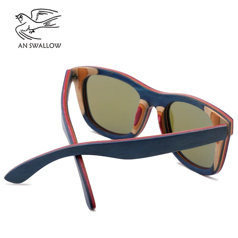 New Handmade Colored Wood Frame Multicolor Glasses Retro Fashion Square Women's Sunglasses Ultraviolet-proof TAC Sunglasses