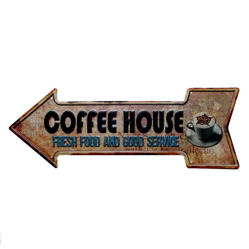 Restaurant Beach  Beer Bar Coffee Arrow Metal Irregular Tin Signs  Advertising Board Wall Pub Home Art Decor 42X10CM U-13