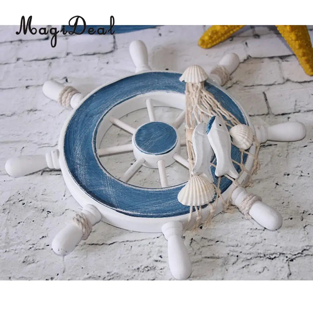 MagiDeal Wooden Ship Steering +Fishing Net Wall Hanging Decoration Dream Catcher Sea Craft Kids Room Home Decor Accs