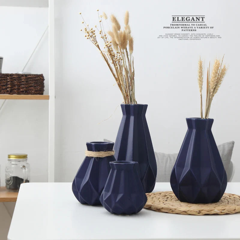 Nordic Porcelain Vase Matt Ceramic Vases Modern Flower Pot Diamond Plant Pot Study Hallway Home Decor Living Room Decoration