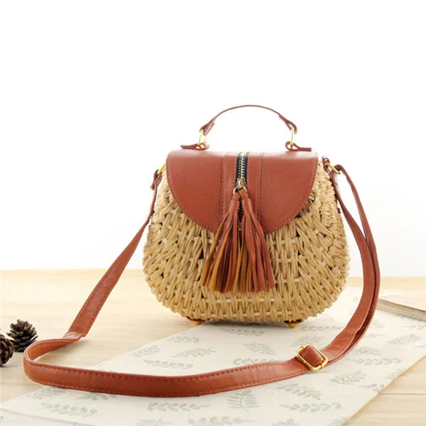 Designer Ladies Woven Knitting Messenger Crossbody Bags New Summer Bohemian Women Tassel Straw Beach Shoulder Bag