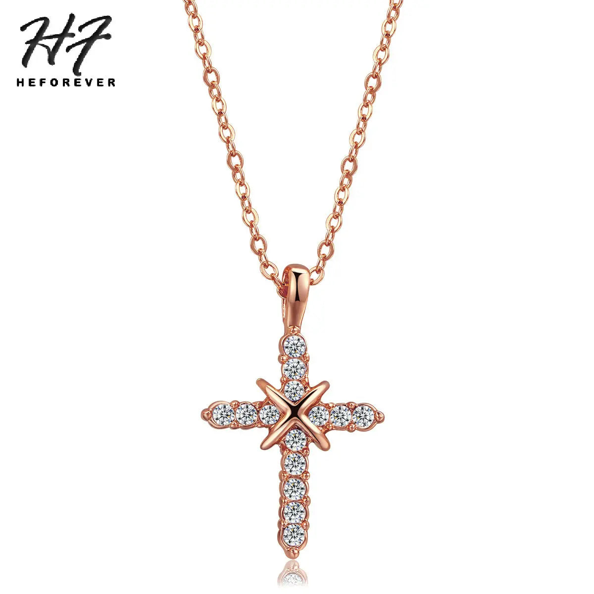 N451 N452 Cross Jesus Christ Necklaces Rose Gold Color Fashion Pendant Jewelry Cubic Zirconia Crystal Christmas HotSale