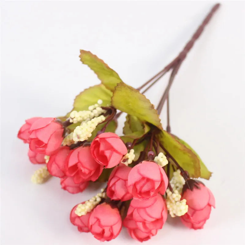 Autumn 15 Heads/Bouquet Small Bud Roses Bract Silk Artificial Flower DIY Wedding Home Christmas Decor Floral Gifts Photo Props