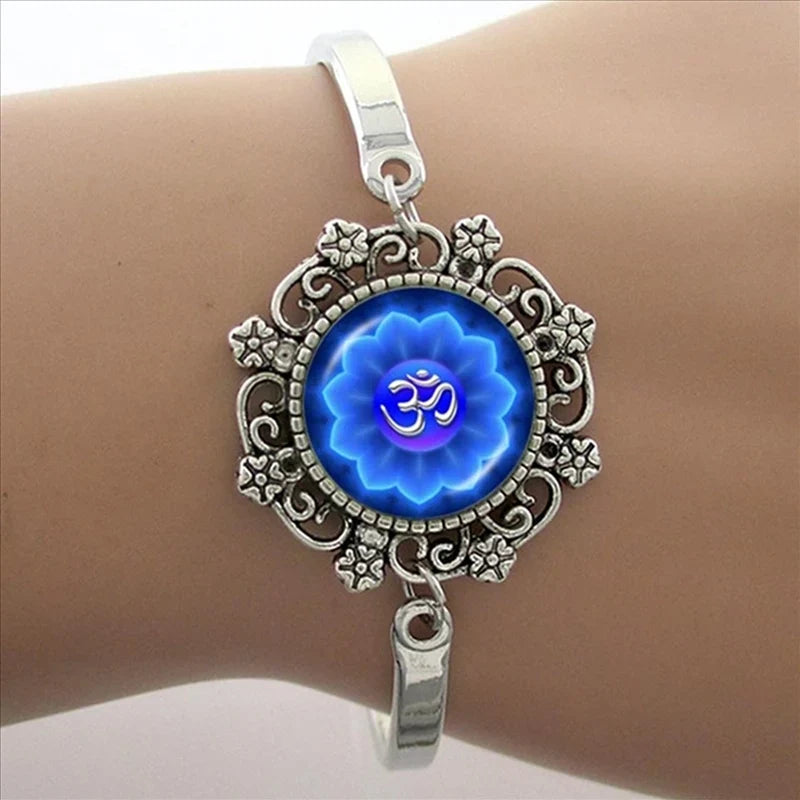 TAFREE Glass Cabochon Dome Lace Flower Charm Bracelet Women's Love Christmas Gift Good Quality Cuff Bangles
