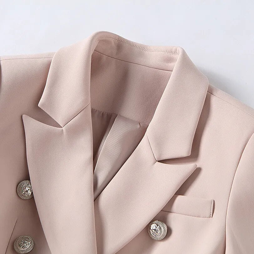 HIGH QUALITY New Fashion 2023 Baroque Designer Blazer Women's Long Sleeve Double Breasted Metal Lion Buttons Blazer Jacket Outer