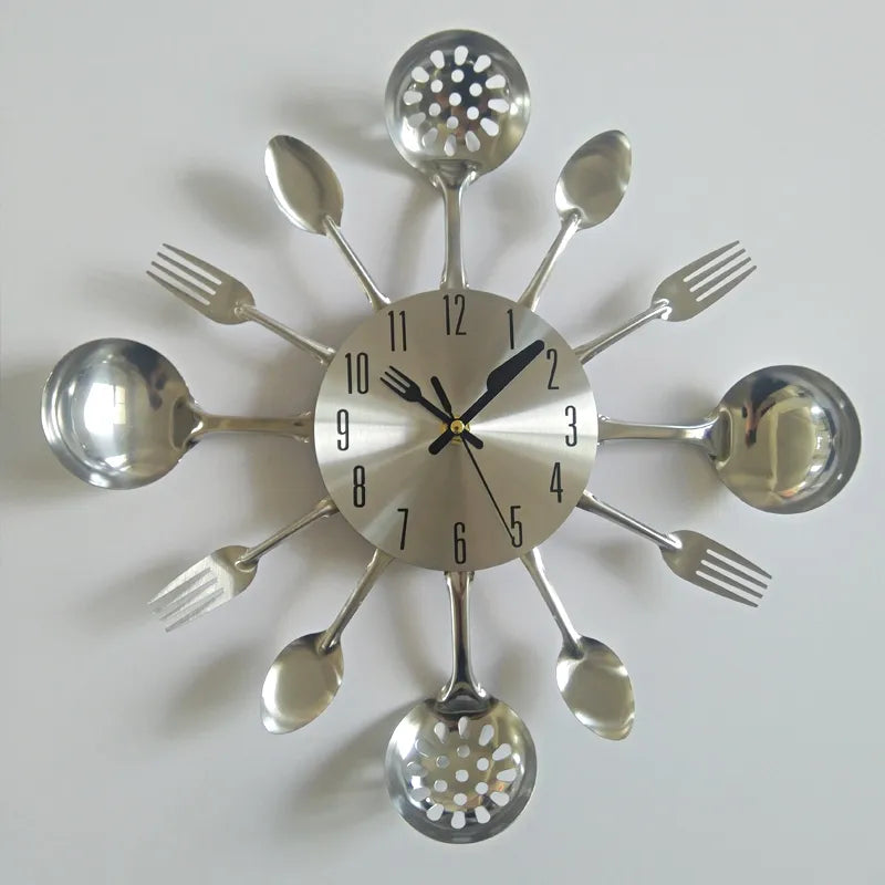 Real Metal Wall Clock Knife Kitchen Decoration Quartz Mute Modern Separates Needle Watch Home