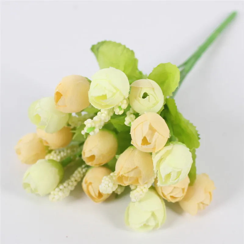 Autumn 15 Heads/Bouquet Small Bud Roses Bract Silk Artificial Flower DIY Wedding Home Christmas Decor Floral Gifts Photo Props