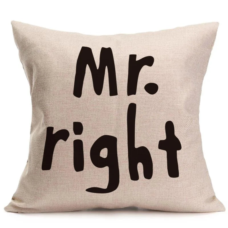 45*45 cm Cotton Linen Cushion Cover Love Mr Mrs Letter Throw Pillow Home Decor Wedding Decoration Decorative Pillowcase 40247