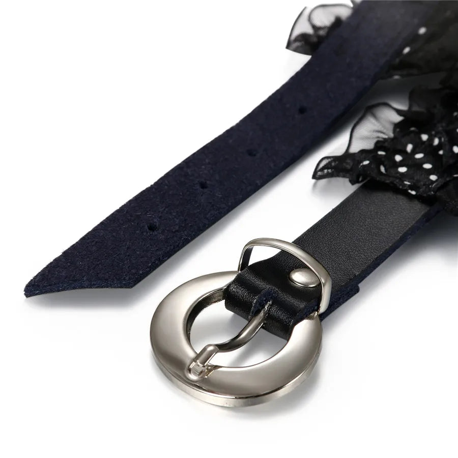 Boniskiss Fashion Sexy Punk Gothic Lace Leather Choker Necklace Spike Rivet Buckle Collar Funky Torques Necklace Jewelry