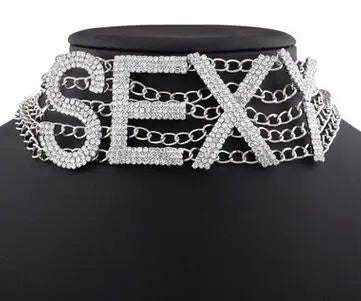 Rhinestone Choker Necklace Luxury Fashion Crystal Jewellery Sexy Word Chocker Bling  Glam Sparkly Women's Jewelry Accessories