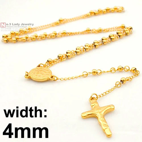 Gokadima Stainless Steel Necklace Men Jewelry or Women Catholic Rosary Beads Chain Necklace Cross For Christmas Gift, 4mm / 6mm