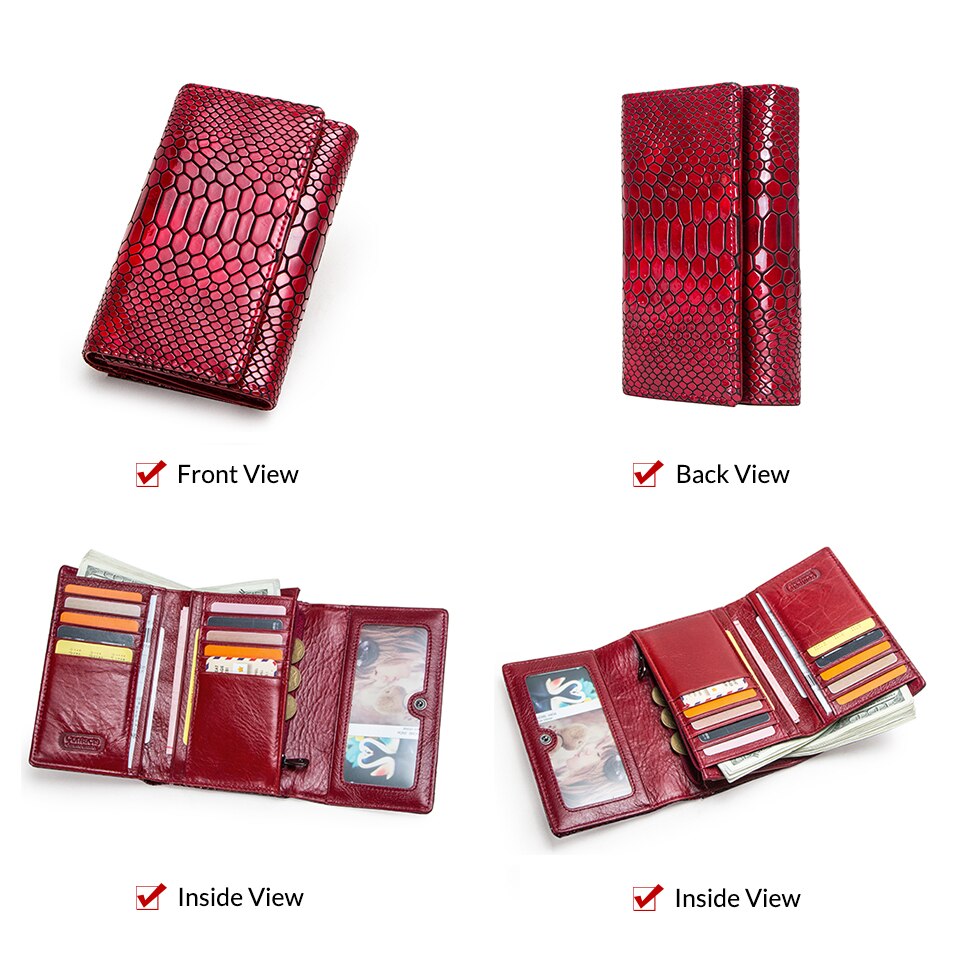Contact's Genuine Leather Wallet Women Long Clutch Bag Hasp Female Coin Purse RFID Card Holder Wallets for Women Portfel Damski