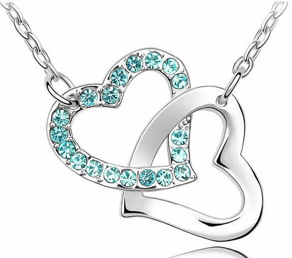 shine rhinestone Double Heart pendant necklace fashion jewelry wedding lover party top quality dropshipping romantic summer gift