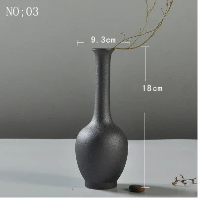 Modern Ceramic Vase Creative Black Tabletop Thydroponic Containers Flower Pot Home Decor Crafts Wedding Decoration