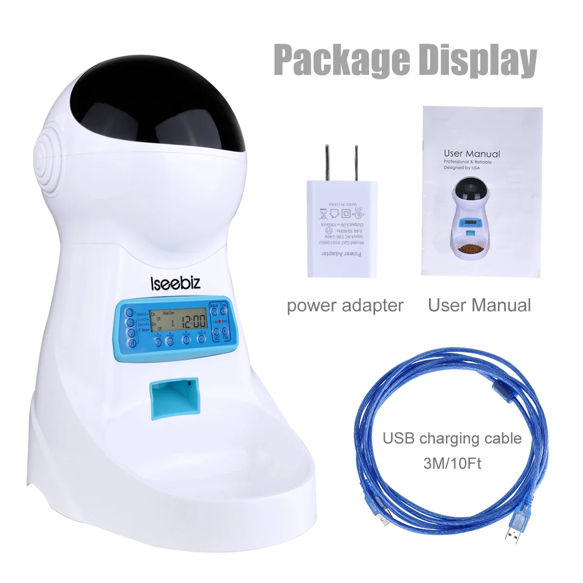 Iseebiz 3L Automatic Pet Feeder With Voice Record Pets Food Bowl For Medium Small Dog Cat LCD Screen Dispensers 4 Times One Day