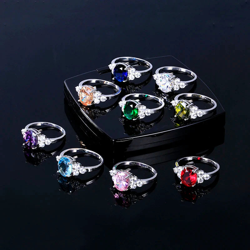 Women's Jewelry S925 Silver Ring AAAAA Oval Olive Green Royal Blue Red Emerald Zircon Ring Wedding Jewelry Party Valentine's Day