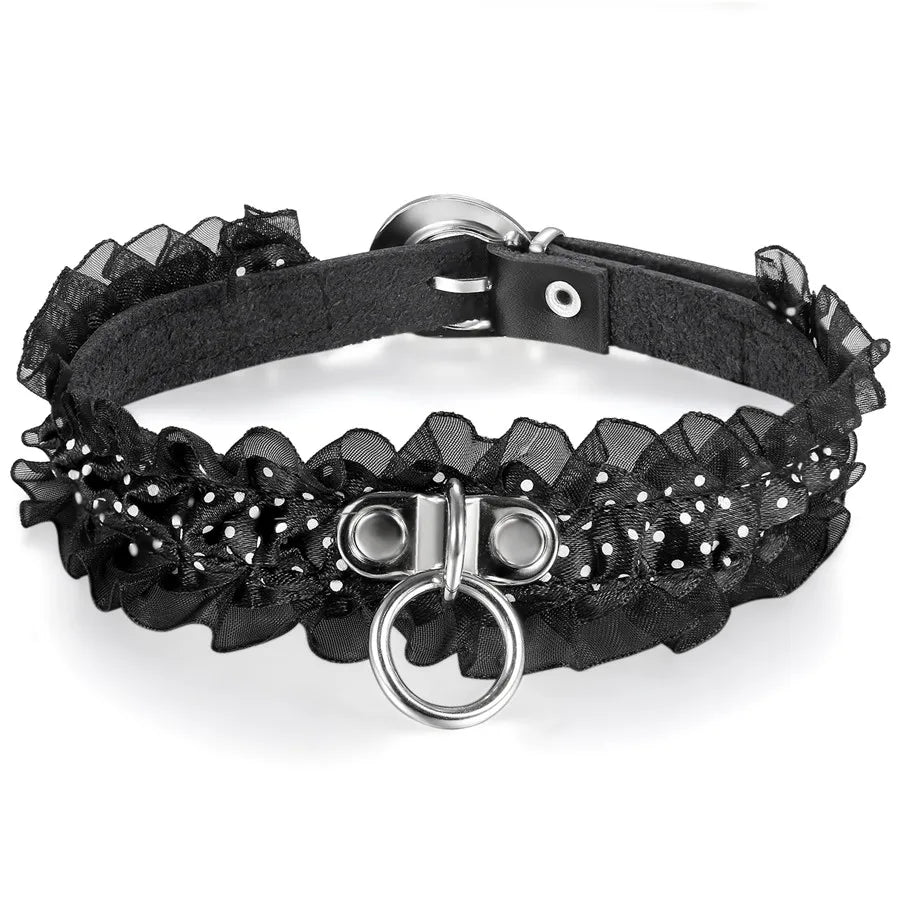 Boniskiss Fashion Sexy Punk Gothic Lace Leather Choker Necklace Spike Rivet Buckle Collar Funky Torques Necklace Jewelry