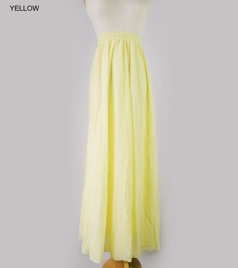 Women's Elegant High Waist Chiffon Skirt Elastic Waist Casual Long Maxi Skirts Saias 80/90/100cm 22 Color 2020 Summer Autumn New