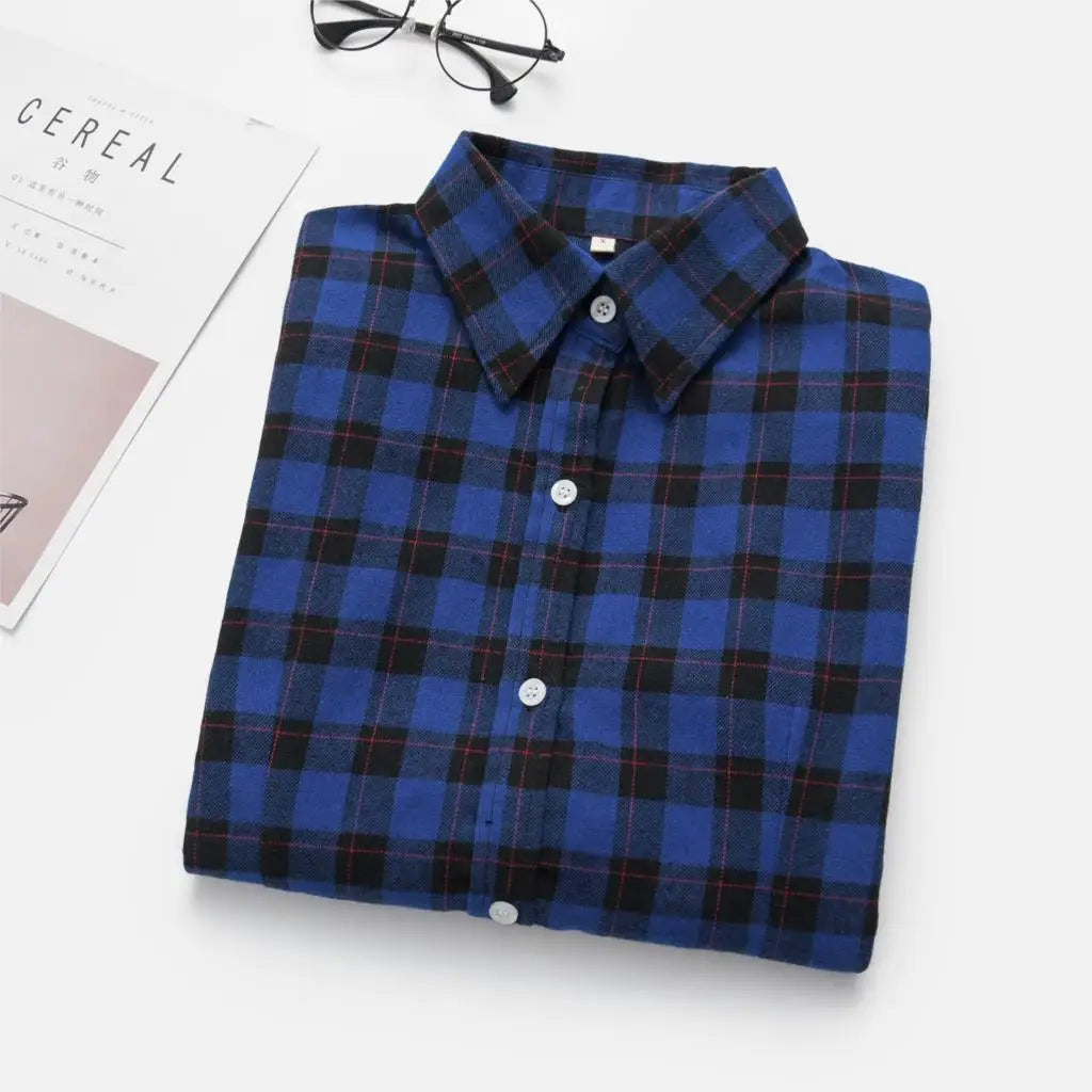 Women's Shirts 2023 Autumn and Winter female shirt plaid shirt women slim long sleeve cotton Blouse top female outerwear