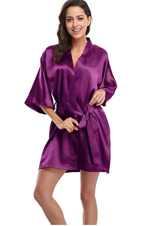 Silk Satin Wedding Bride Bridesmaid Robe Floral Bathrobe Short Kimono Robe Night Robe Bath Robe Fashion Dressing Gown for Women