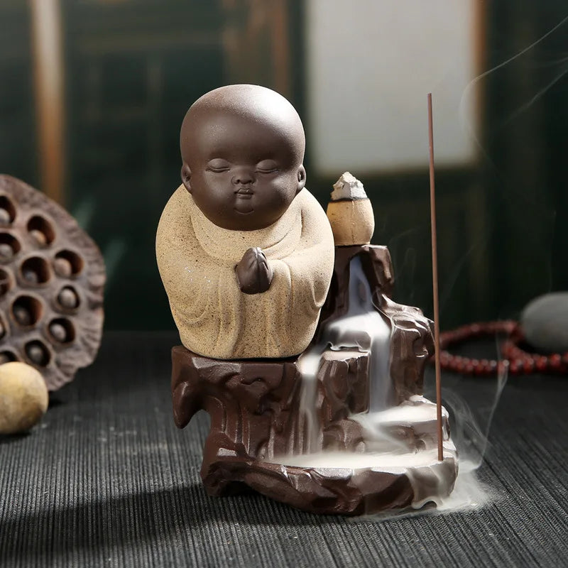 With 10Cones The Little Monk Censer Creative Home Decor Small Buddha Incense Holder Backflow Incense Burner Use In Home Teahouse