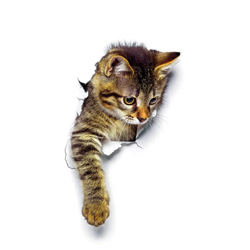 Cute Cute Cat 3D Cracked Wall Sticker Family Stickers Window Room Decorations Bathroom Home Decor