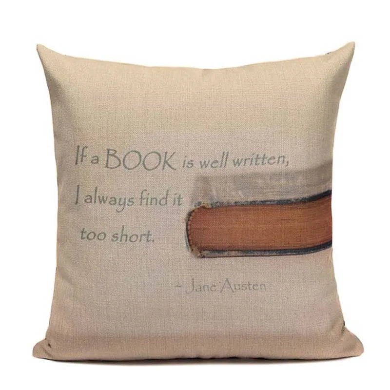 Cat Happy Reading More Book Cushion Cover Customized Linen  Pillowcase Home Sofa Decorative Custom Letter Throw Decor Cojines