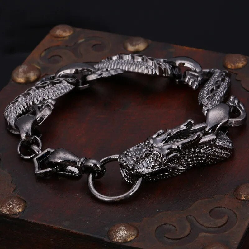 Black Fire Dragon Beads Bracelets Men Vintage Halloween Jewelry Alloy Metal Bracelets&Bangles Homme Drop Shipping