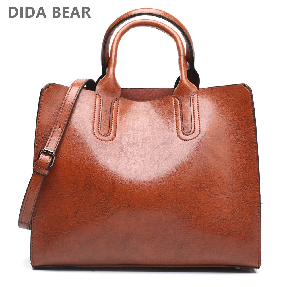 DIDA BEAR Women Leather Bags Vintage Handbag Casual Female Bag High Quality Trunk Tote Ladies Shoulder Bag Large Messenger bag