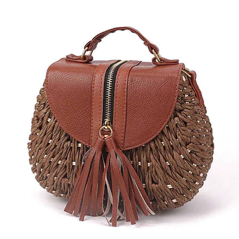 Designer Ladies Woven Knitting Messenger Crossbody Bags New Summer Bohemian Women Tassel Straw Beach Shoulder Bag