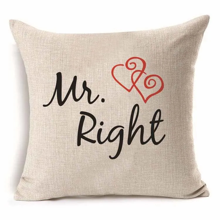 45*45 cm Cotton Linen Cushion Cover Love Mr Mrs Letter Throw Pillow Home Decor Wedding Decoration Decorative Pillowcase 40247