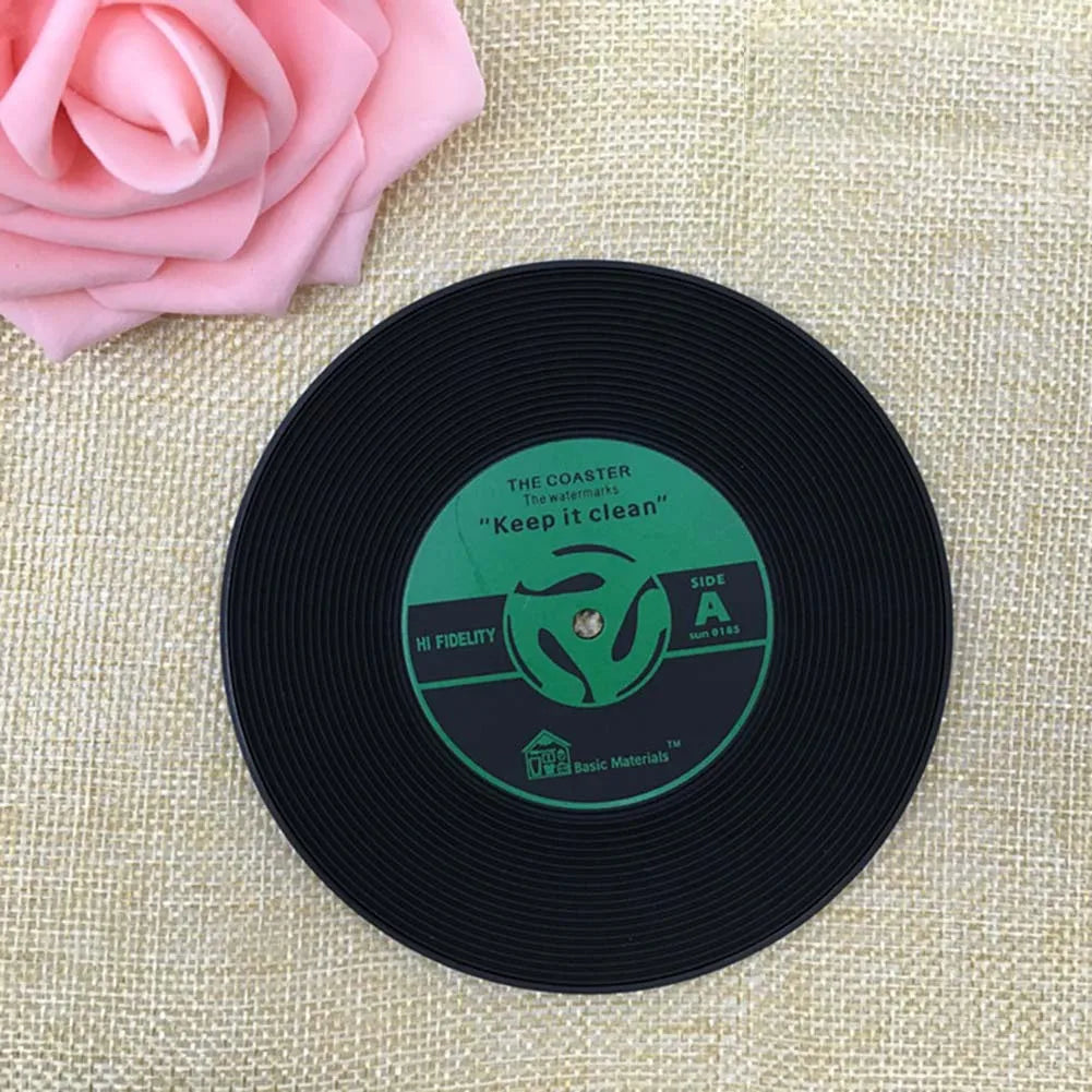 1/4Pcs/set  Retro glass coaster set Vinyl Record Drinks Mat Coasters Table Cup Mat Coffee Placemat PVC drinks Home Decor coaster