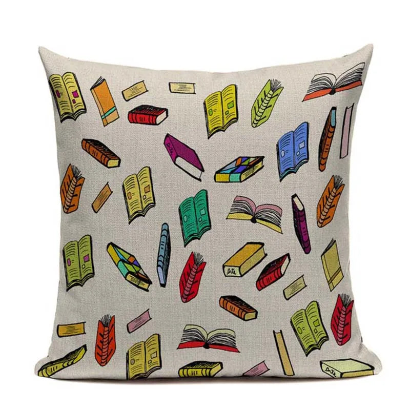 Cat Happy Reading More Book Cushion Cover Customized Linen  Pillowcase Home Sofa Decorative Custom Letter Throw Decor Cojines