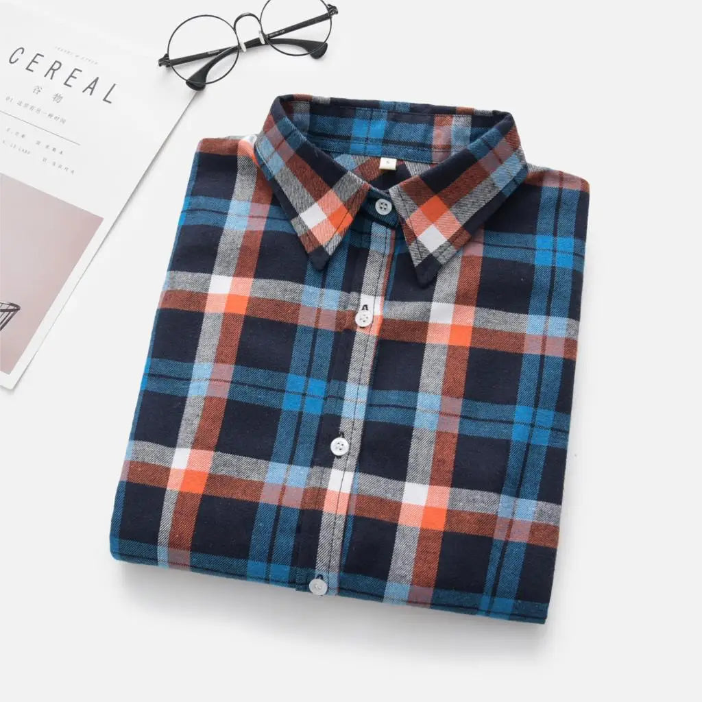 Women's Shirts 2023 Autumn and Winter female shirt plaid shirt women slim long sleeve cotton Blouse top female outerwear