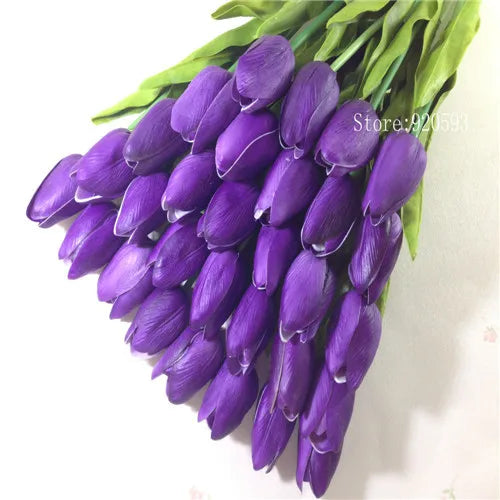 Free Shipping 31PCS/LOT PU Mini Tulip Artificial Flower Real Touch Wedding Floral Bouquet Christmas Home Party Decoration Gifts