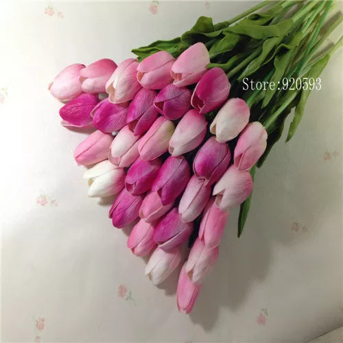 Free Shipping 31PCS/LOT PU Mini Tulip Artificial Flower Real Touch Wedding Floral Bouquet Christmas Home Party Decoration Gifts