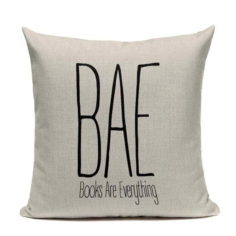 Cat Happy Reading More Book Cushion Cover Customized Linen  Pillowcase Home Sofa Decorative Custom Letter Throw Decor Cojines