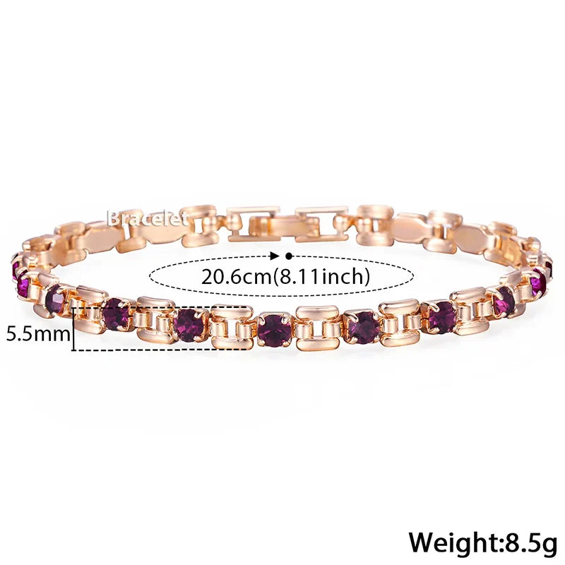6 Color Cubic Zircon Bracelets For Women 585 Rose Gold Color Link Wristband Women's Jewelry Girlfriend Wife Gifts 20.6cm GBM101