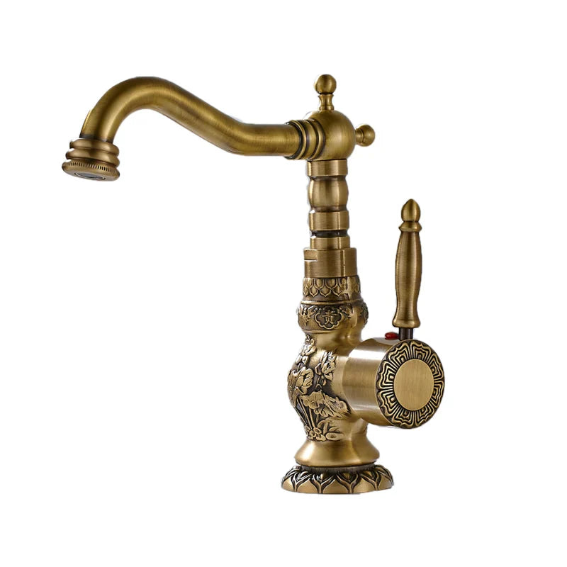 Home Decoration Bathroom Sink Mixer Faucet Crane Single Handle Water Tap Brass Antique Faucet Hot and Cold Water