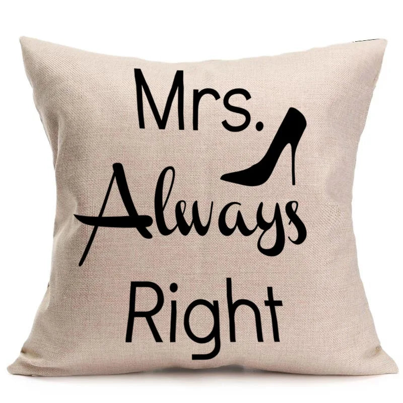 45*45 cm Cotton Linen Cushion Cover Love Mr Mrs Letter Throw Pillow Home Decor Wedding Decoration Decorative Pillowcase 40247